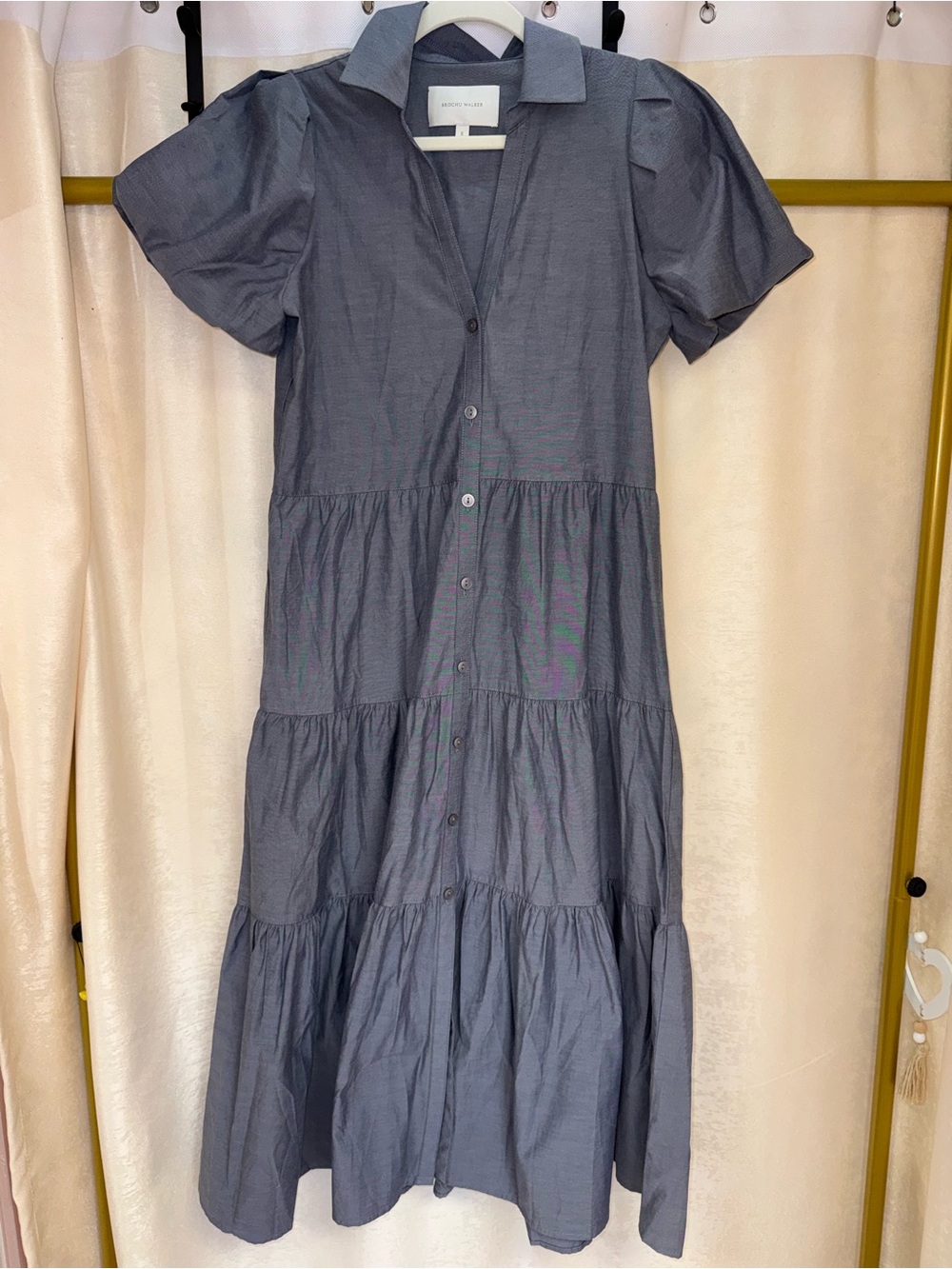 Brochu Walker Button-Front Tiered Long Dress in Slate Blue